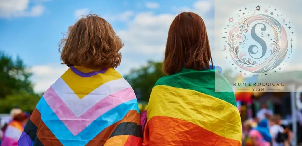 プライドデモでLGBTQの虹の旗を持った2人の女性